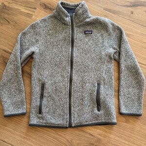 Patagonia Better Sweater Jacket Boys M Gray Full Zip Stand Collar Logo